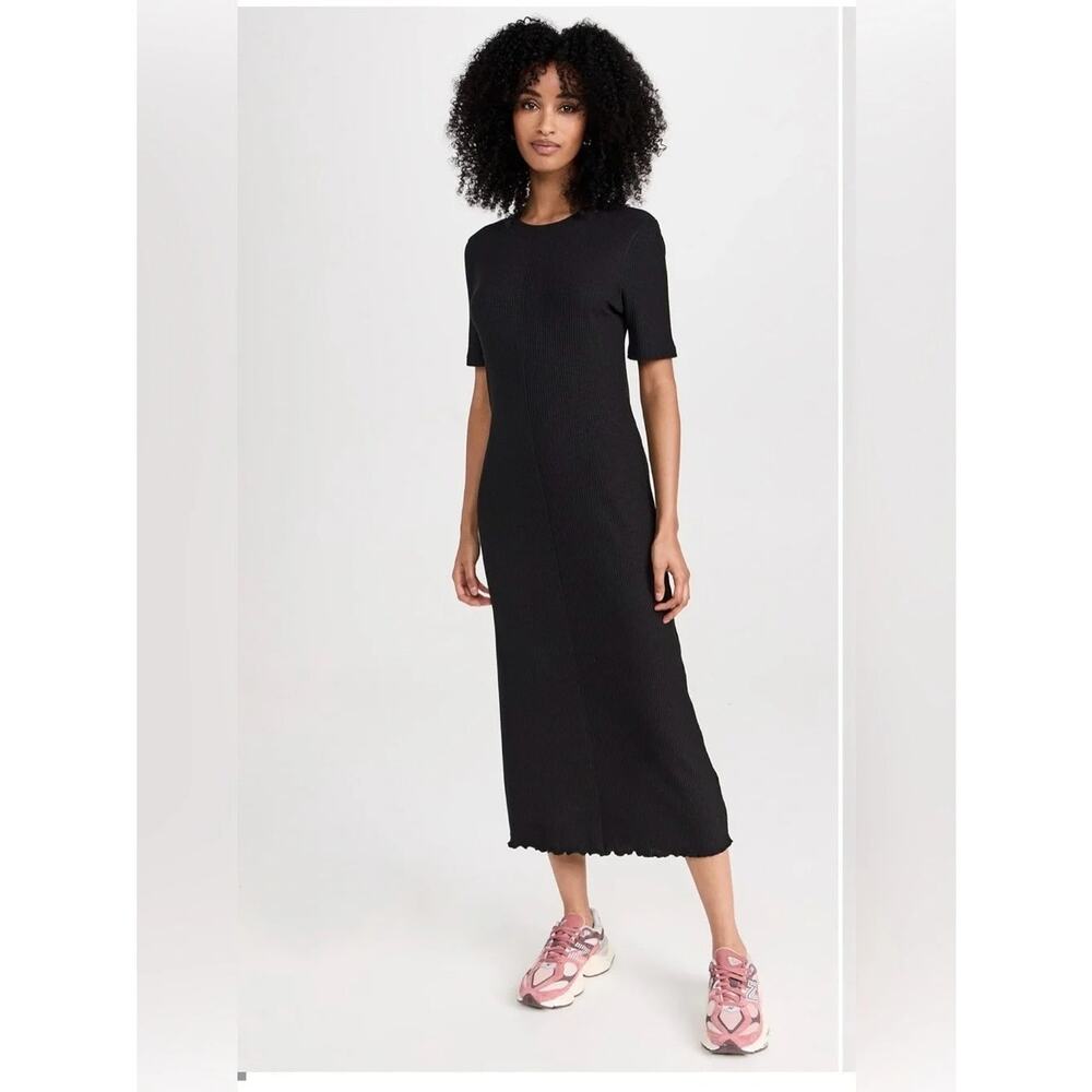 Sweaty Betty Black Ribbed Short Sleeve Fitted Athleisure Midi Dress XL